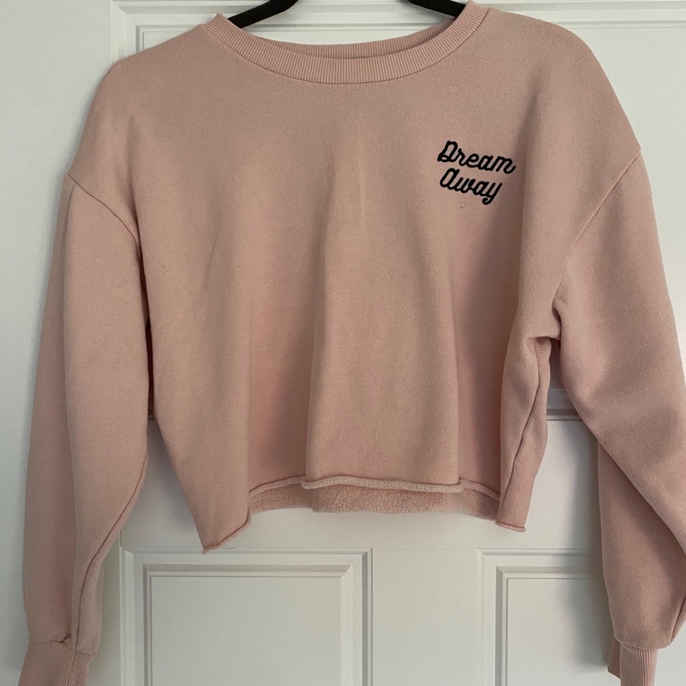Pale pink cropped crewneck with embroidery